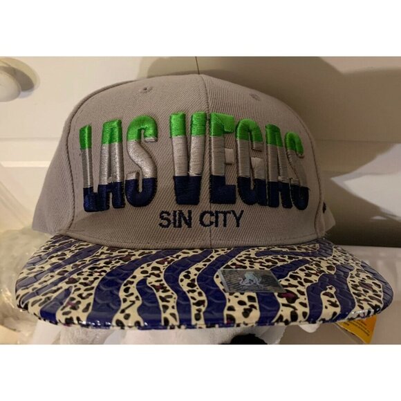 Las Vegas Sin City cap by Golden Lion adjustable hat Acrylic Gray Blue‎ Green - Picture 5 of 8